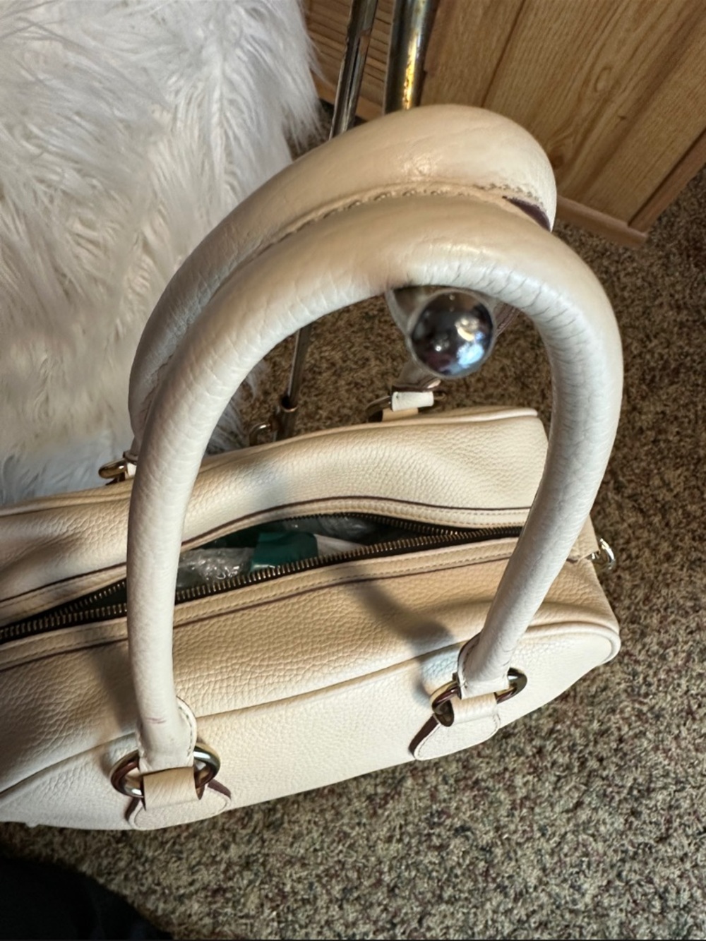 Dooney & Bourke Cream Pebbled Leather Satchel with Gold Hardware - Picture 7 of 13